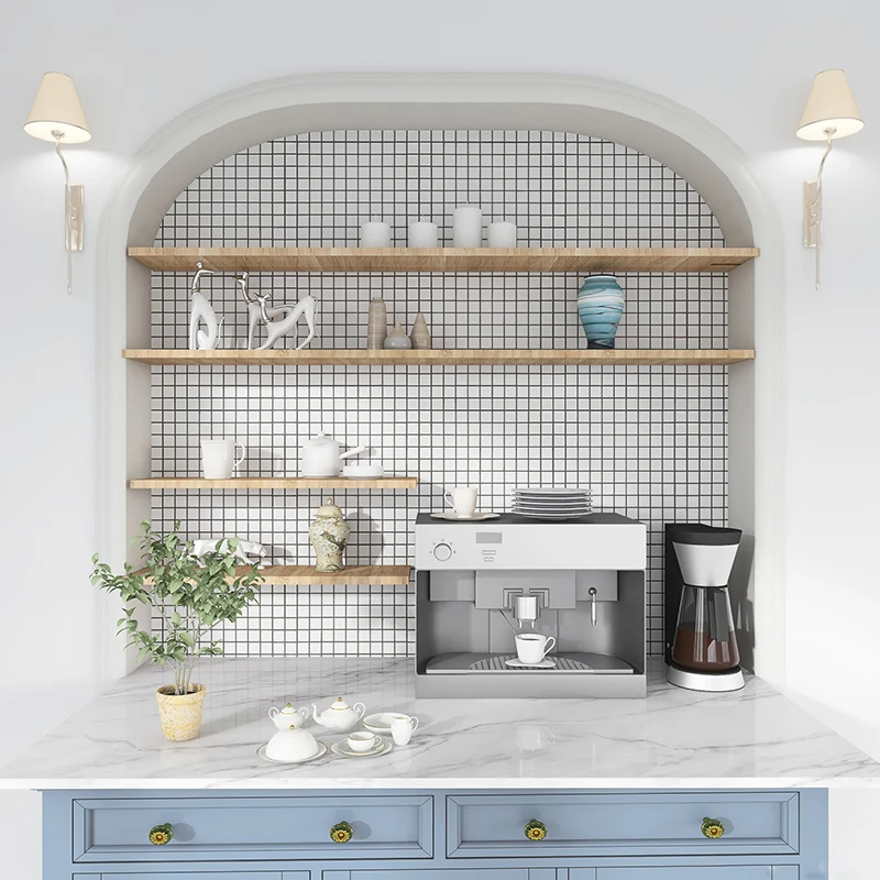 Classical Kitchen Één Tile Plaid Print Peel and Stick Backsplash Tiles Gloss
