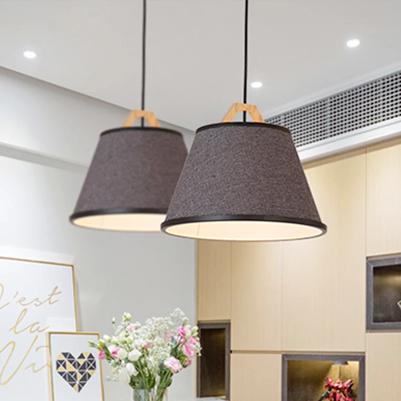 Clean Barrel Pendant Light Fabric 1 Light Dining Room Suspension Light Gray/Flaxen Flaxen