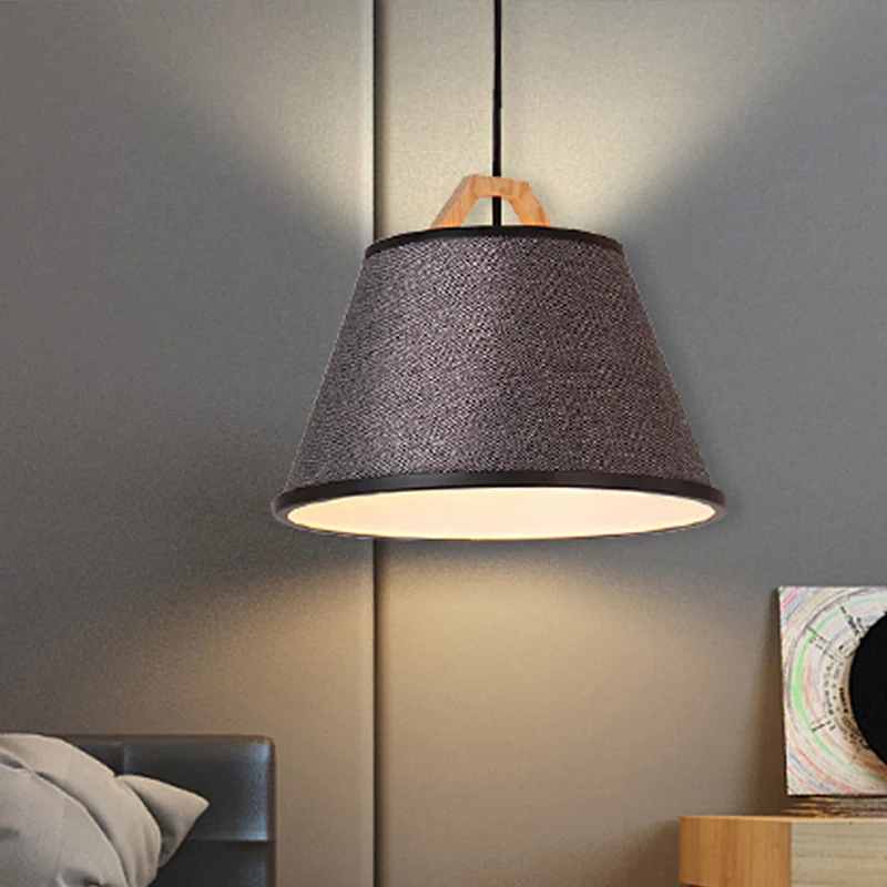 Clean Barrel Pendant Light Fabric 1 Light Dining Room Suspension Light Gray/Flaxen Flaxen