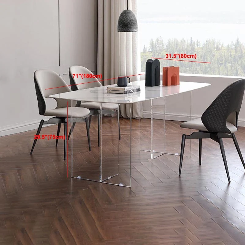 Contemporain Stone Double Pedestal Dining Table White Rectangle Table Kitchen 47