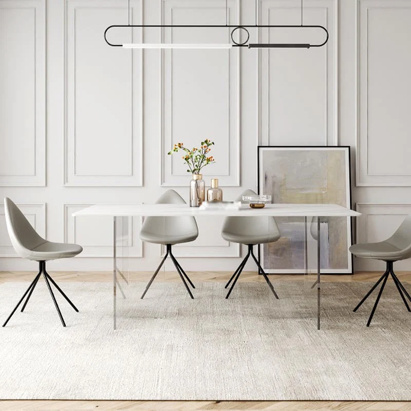 Contemporain Stone Double Pedestal Dining Table White Rectangle Table Kitchen 47