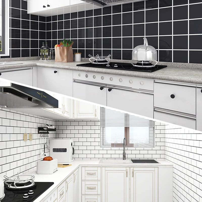 Contemporain Style Wallpaper Kitchen Single Tile Wallpaper Rectangle Shape Blue