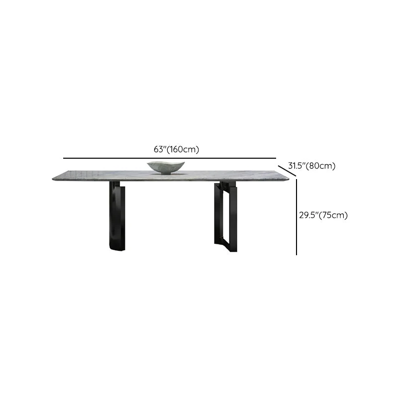Contemporary Rectangle Blauw Marble Dining Table Double Pedestal 63l