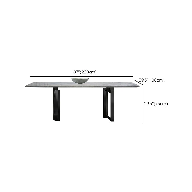 Contemporary Rectangle Blauw Marble Dining Table Double Pedestal 63l