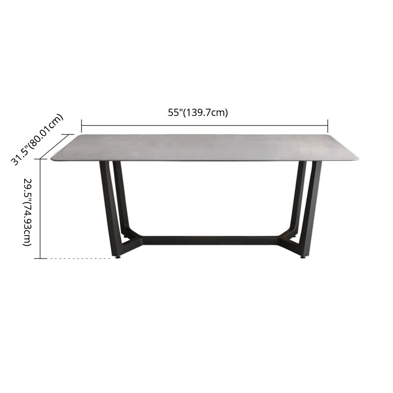 Contemporary Slate Rectangle Dining Furniture Dubbel Pedestal Kitchen Set Black Finish 51