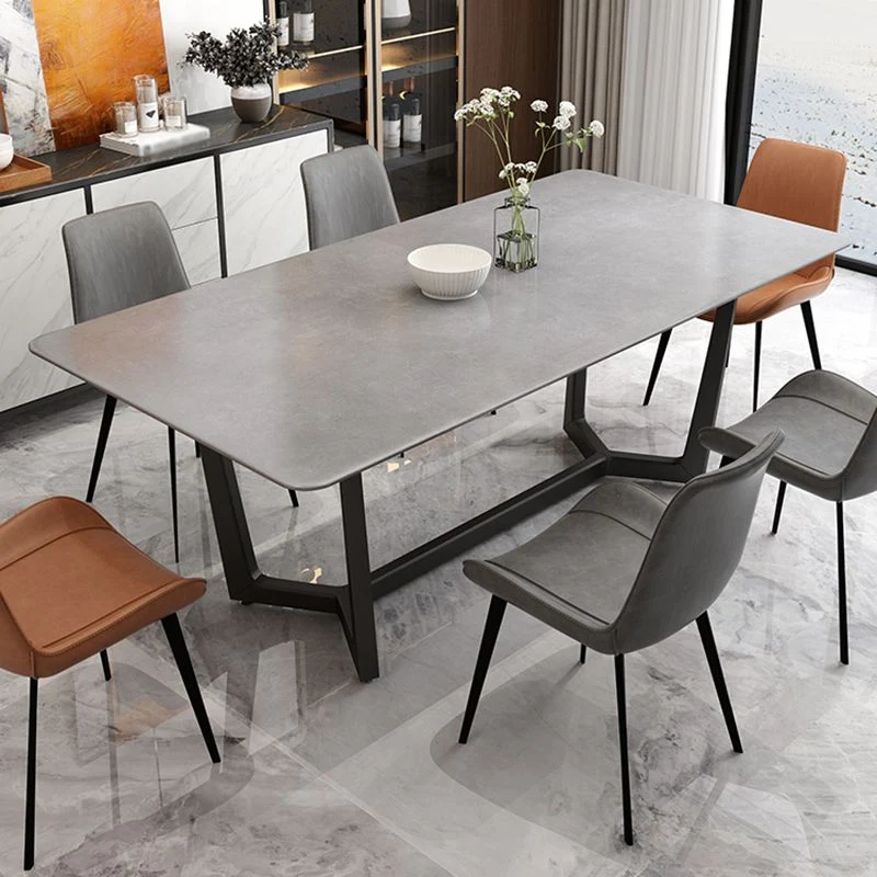 Contemporary Slate Rectangle Dining Furniture Dubbel Pedestal Kitchen Set Black Finish 51