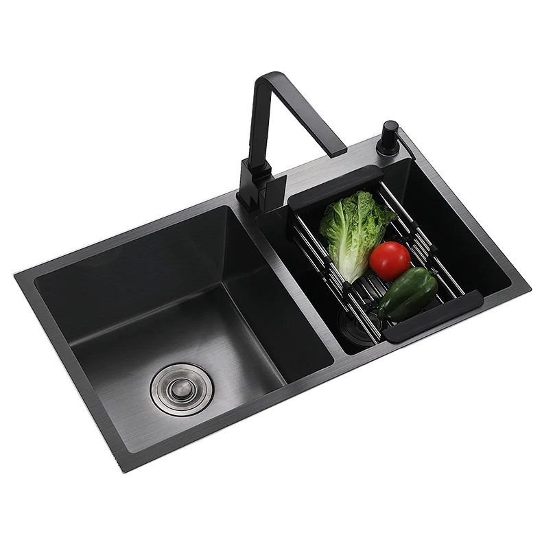 Contemporary Style Double Sink Stainless Staal 2 Holes Sink Kitchen 28l