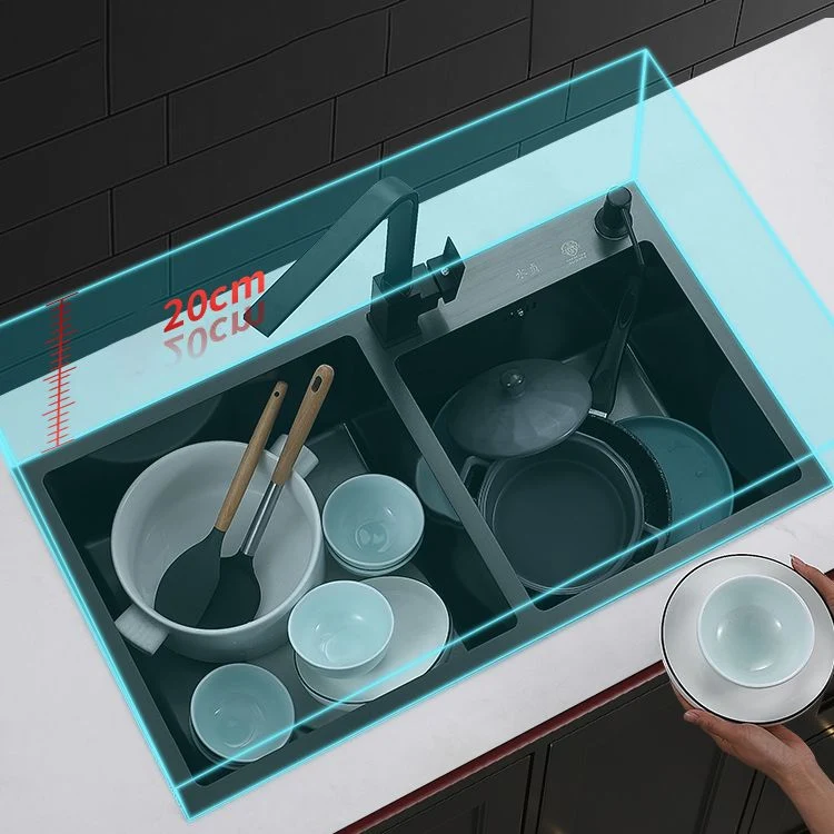 Contemporary Style Double Sink Stainless Staal 2 Holes Sink Kitchen 28l