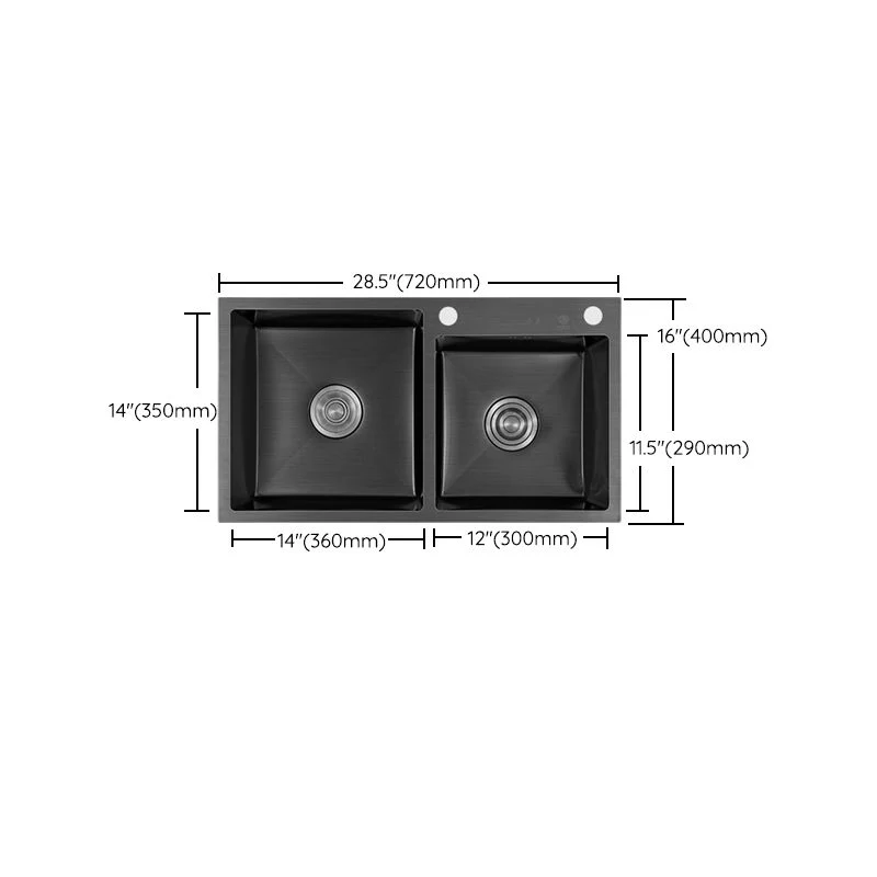 Contemporary Style Double Sink Stainless Staal 2 Holes Sink Kitchen 28l