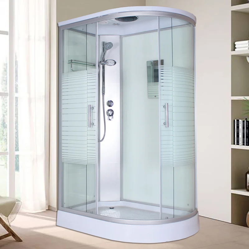 Corner Tempered Glaswerk Shower Stall Home Round Double Sliding Shower Stall White