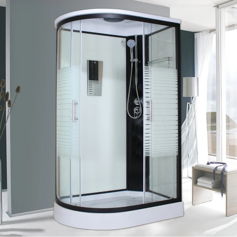 Corner Tempered Glazen Shower Stall Home Round Double Sliding Shower Stall White