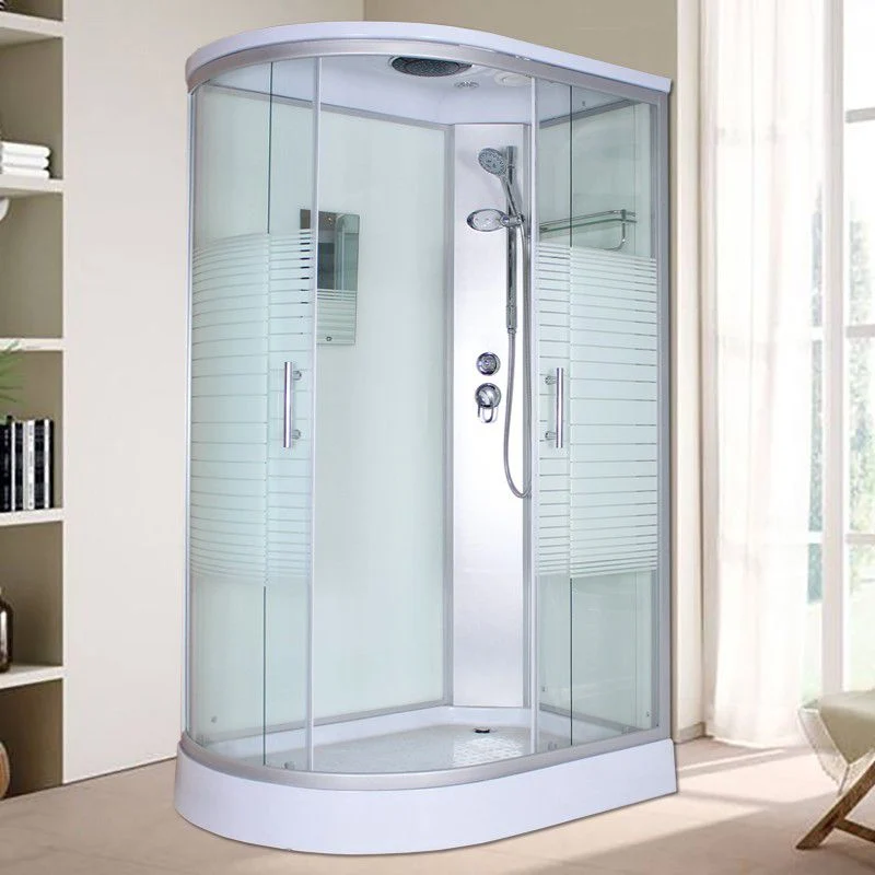 Corner Tempered Glazen Shower Stall Home Round Double Sliding Shower Stall White
