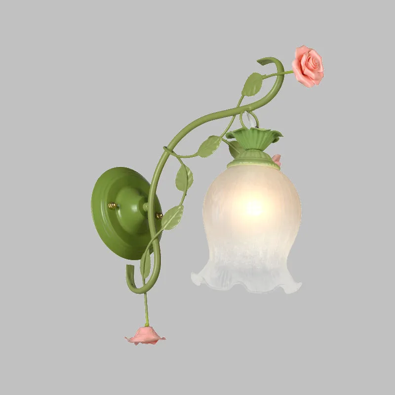 Countryside Rose wandlamp 1 kop metalen wandkandelaar verlichting wit/groen voor slaapkamer