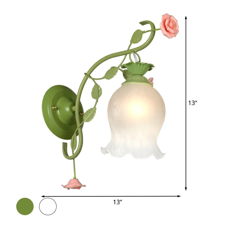 Countryside Rose wandlamp 1 kop metalen wandkandelaar verlichting wit/groen voor slaapkamer