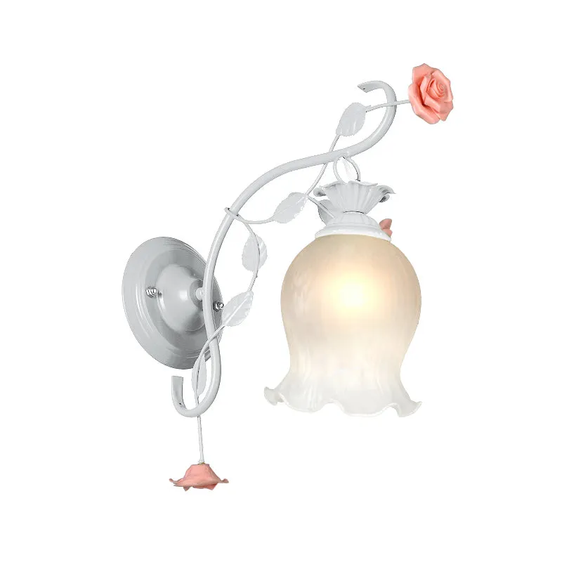 Countryside Rose wandlamp 1 kop metalen wandkandelaar verlichting wit/groen voor slaapkamer