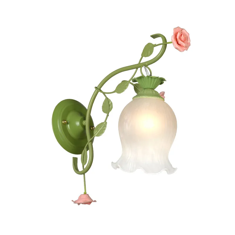 Countryside Rose wandlamp 1 kop metalen wandkandelaar verlichting wit/groen voor slaapkamer