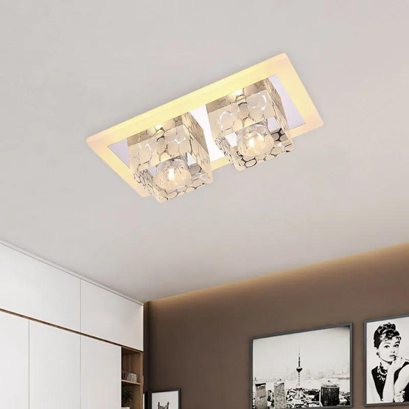 Crystal dubbele vierkante inbouw minimalistische LED-gang plafondinbouw chroom met stippenpatroon, warm/wit helder