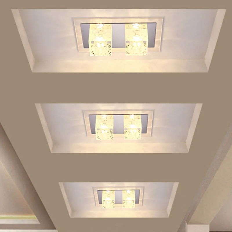 Crystal dubbele vierkante inbouw minimalistische LED-gang plafondinbouw chroom met stippenpatroon, warm/wit zacht