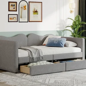 Dagbedbed 90x200cm met 2 lades - netjes fluweel - Grijs