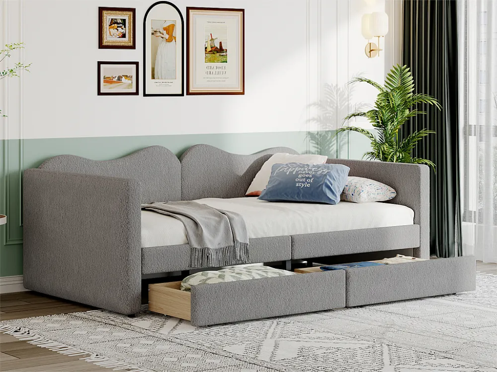 Dagbedbed 90x200cm met 2 lades - netjes fluweel - Grijs