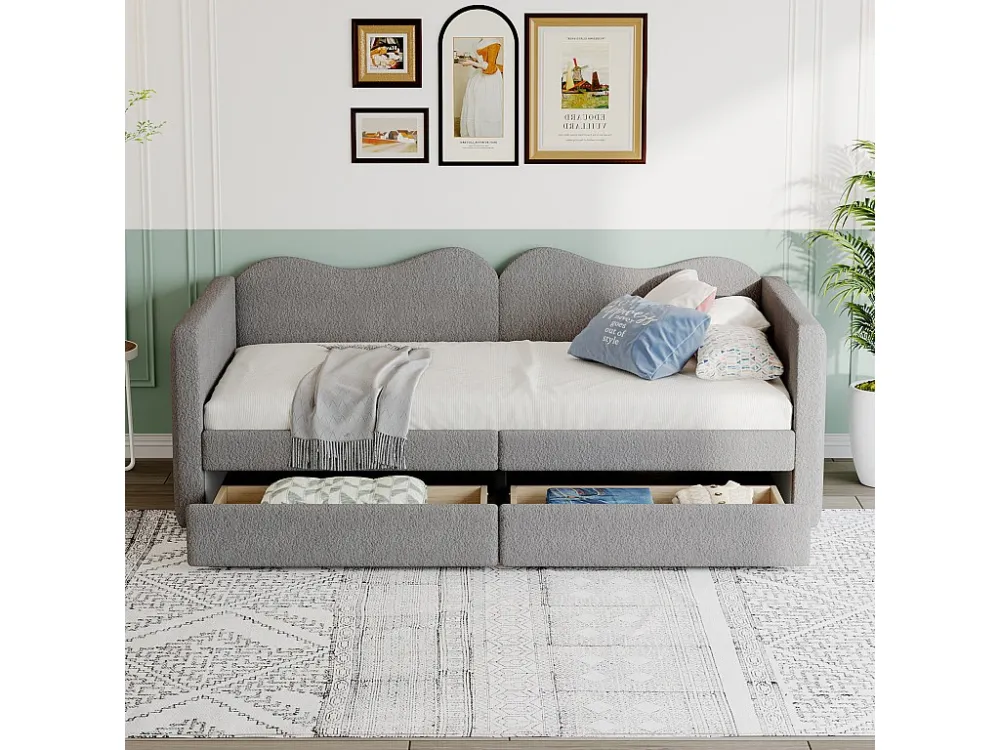 Dagbedbed 90x200cm met 2 lades - netjes fluweel - Grijs