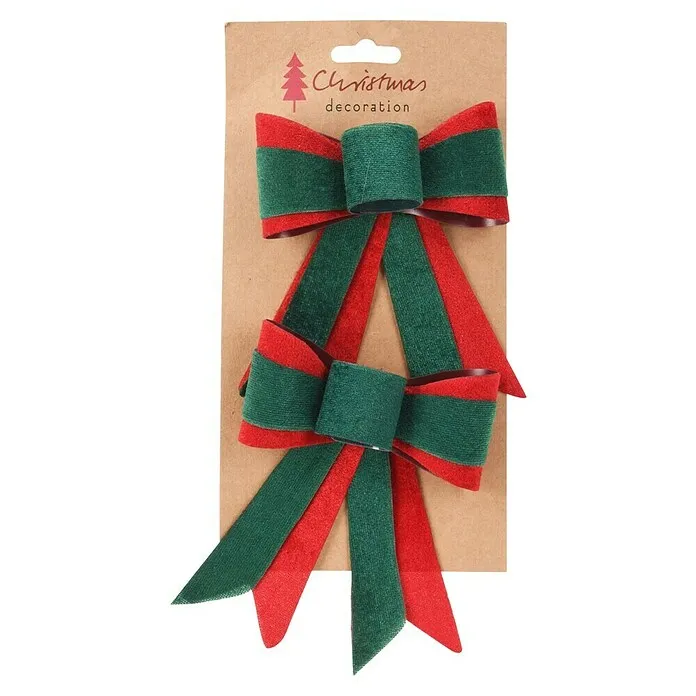 Decoratieve strik - Groen/Rood, 2 st.