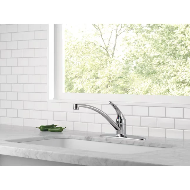 Delta Foundations Chrome Los Handle Kitchen Faucet (Deck Plate Included)