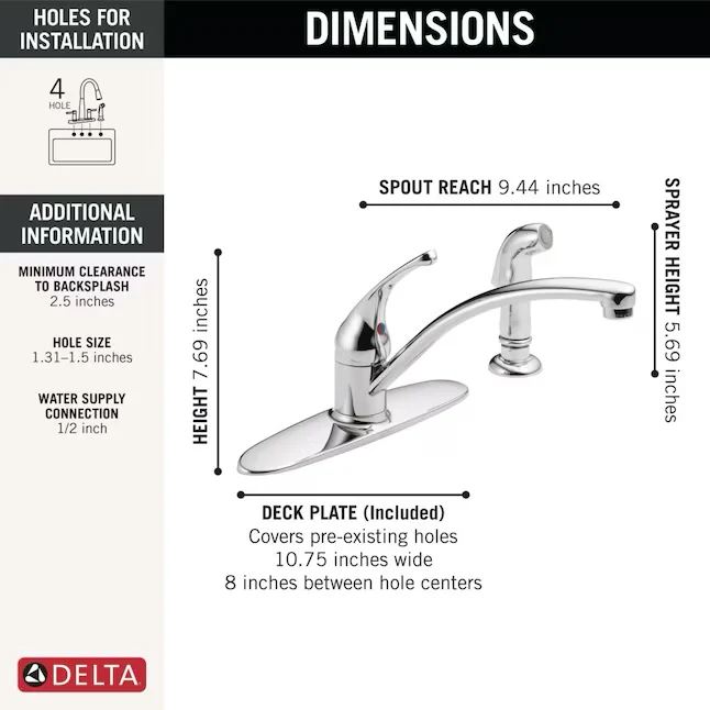 Delta Foundations Chrome Los Handle Kitchen Faucet (Deck Plate Included)
