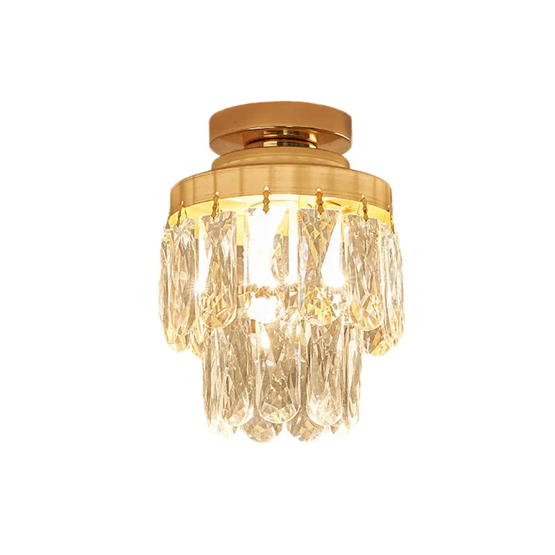 Dennenappel/cilinder foyerplafondlamp zonder meer kristal 1 lamp goud semi-inbouwarmatuur