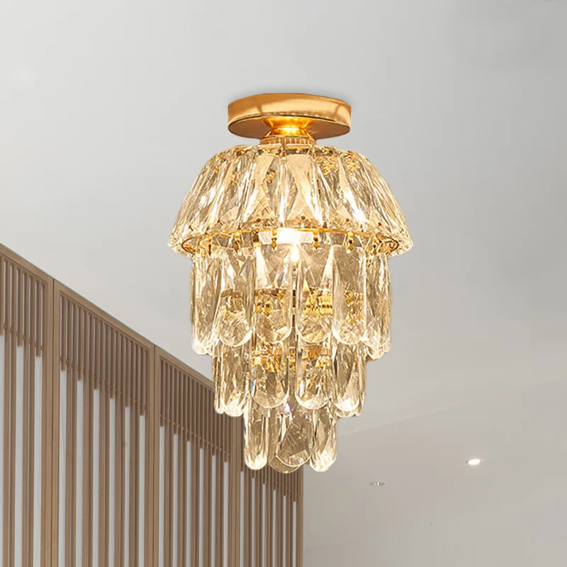 Dennenappel/cilinder foyerplafondlamp zonder meer kristal 1 lamp goud semi-inbouwarmatuur