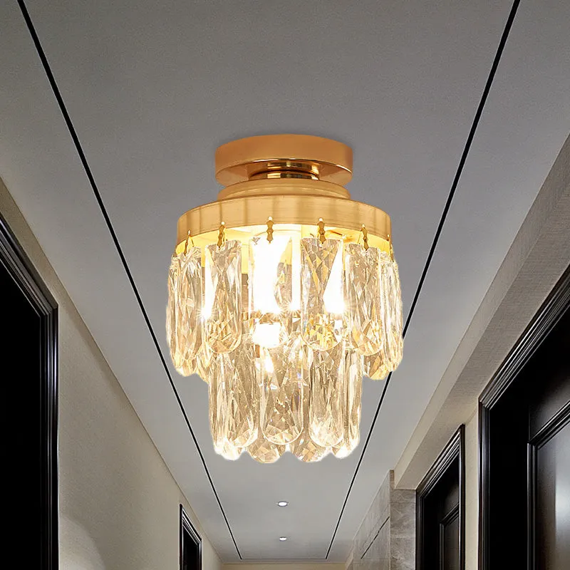 Dennenappel/cilinder foyerplafondlamp zonder meer kristal 1 lamp goud semi-inbouwarmatuur