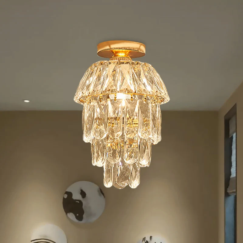 Dennenappel/cilinder foyerplafondlamp zonder meer kristal 1 lamp goud semi-inbouwarmatuur