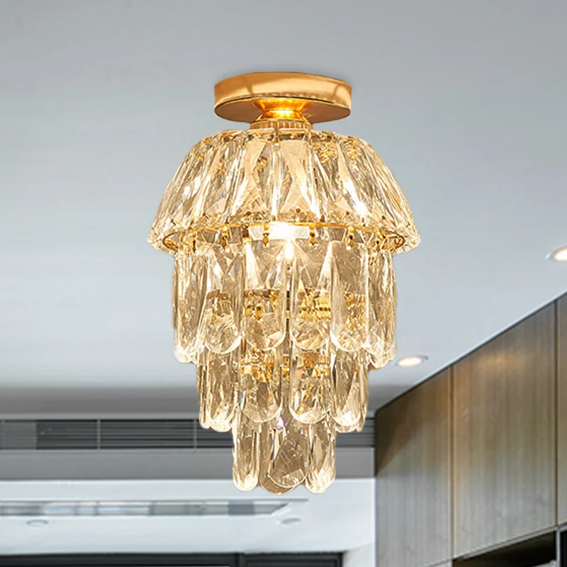Dennenappel/cilinder foyerplafondlamp zonder meer kristal 1 lamp goud semi-inbouwarmatuur