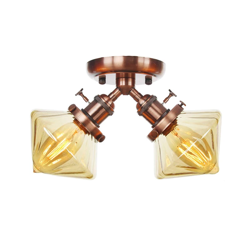 Diamond Amber/Clear Glazen Semi Mount Lighting Farmhouse 2 Lights Black/Bronze Semi Flush Light Fixture Restaurant Black