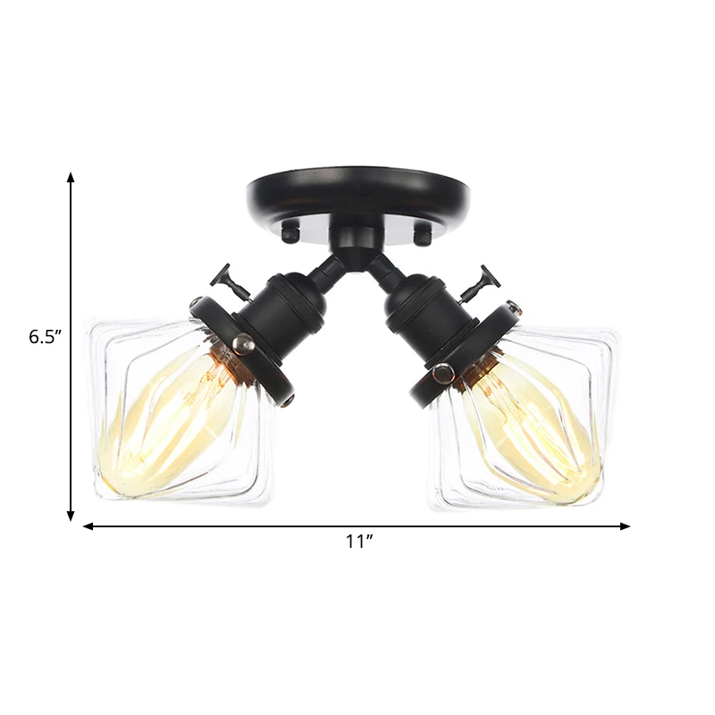 Diamond Amber/Clear Glazen Semi Mount Lighting Farmhouse 2 Lights Black/Bronze Semi Flush Light Fixture Restaurant Black