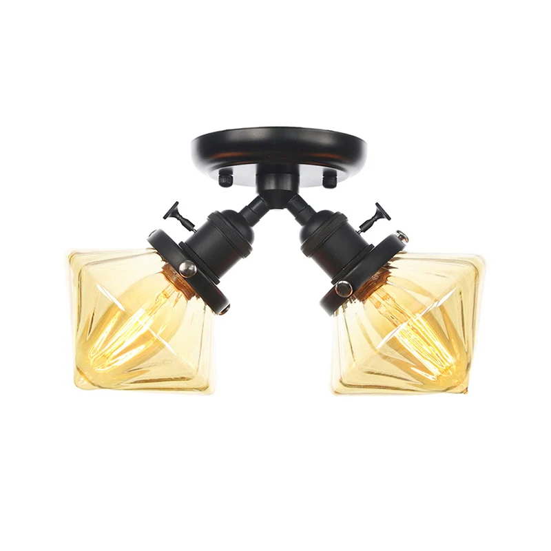 Diamond Amber/Clear Glazen Semi Mount Lighting Farmhouse 2 Lights Black/Bronze Semi Flush Light Fixture Restaurant Black