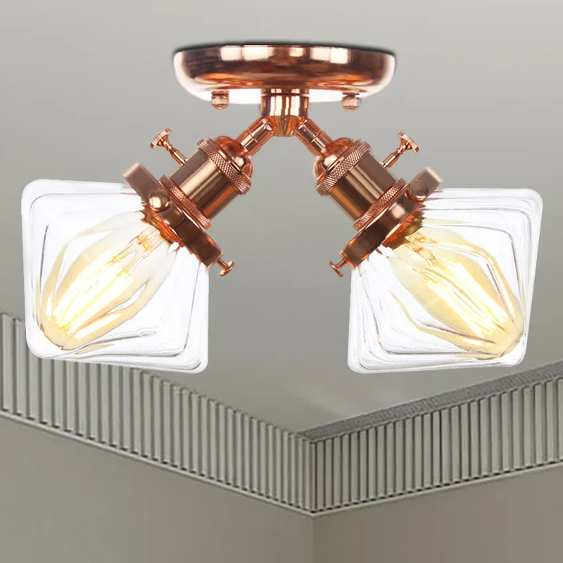 Diamond Amber/Clear Glazen Semi Mount Lighting Farmhouse 2 Lights Black/Bronze Semi Flush Light Fixture Restaurant Black