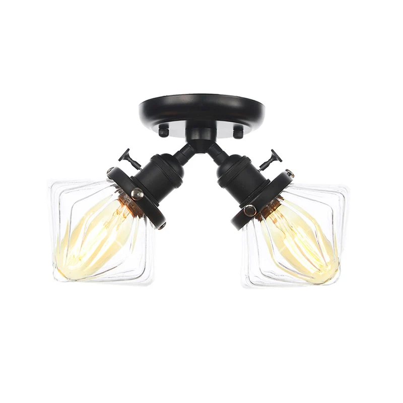 Diamond Amber/Clear Glazen Semi Mount Lighting Farmhouse 2 Lights Black/Bronze Semi Flush Light Fixture Restaurant Black
