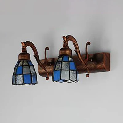 Dome Rvs Glass Vanity Lamp Tiffany Style 2 Lights Brass/Copper/Antique Brass Wall Sconce Square/Blue Square Pattern Copper