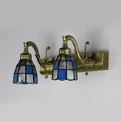 Dome Rvs Glass Vanity Lamp Tiffany Style 2 Lights Brass/Copper/Antique Brass Wall Sconce Square/Blue Square Pattern Copper