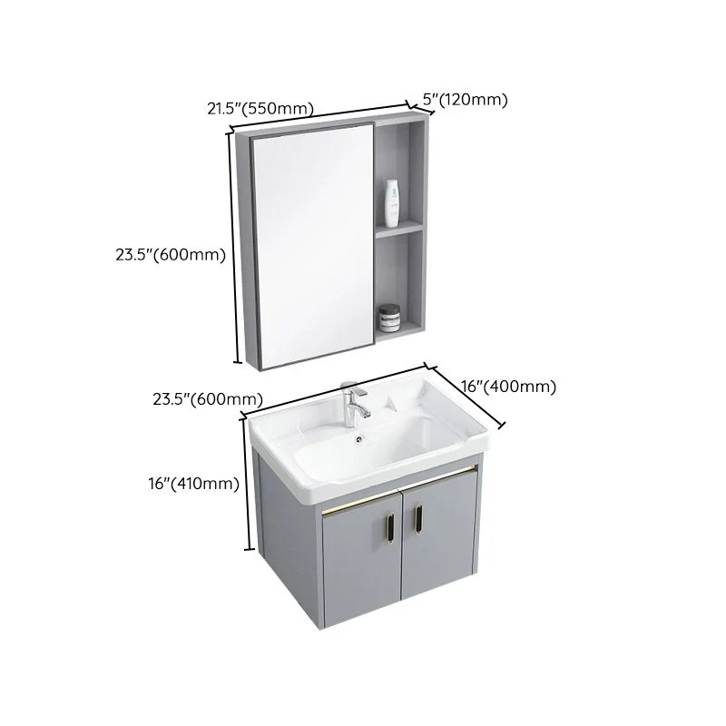 2 Doors Vanity Grey Mirror Wall Mounted Van metaal Frame Rectangular Glam Vanity Faucet 17l