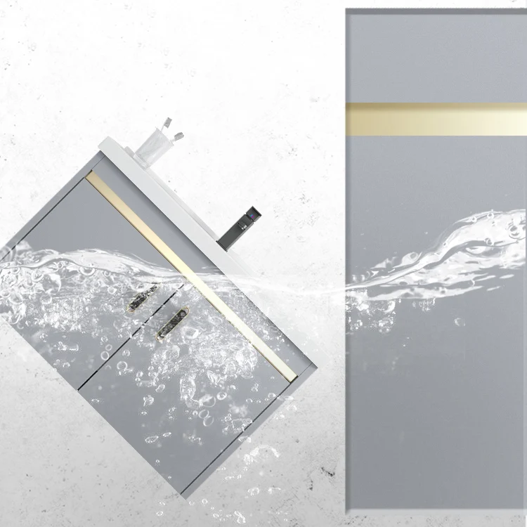 2 Doors Vanity Grey Mirror Wall Mounted Van metaal Frame Rectangular Glam Vanity Faucet 17l