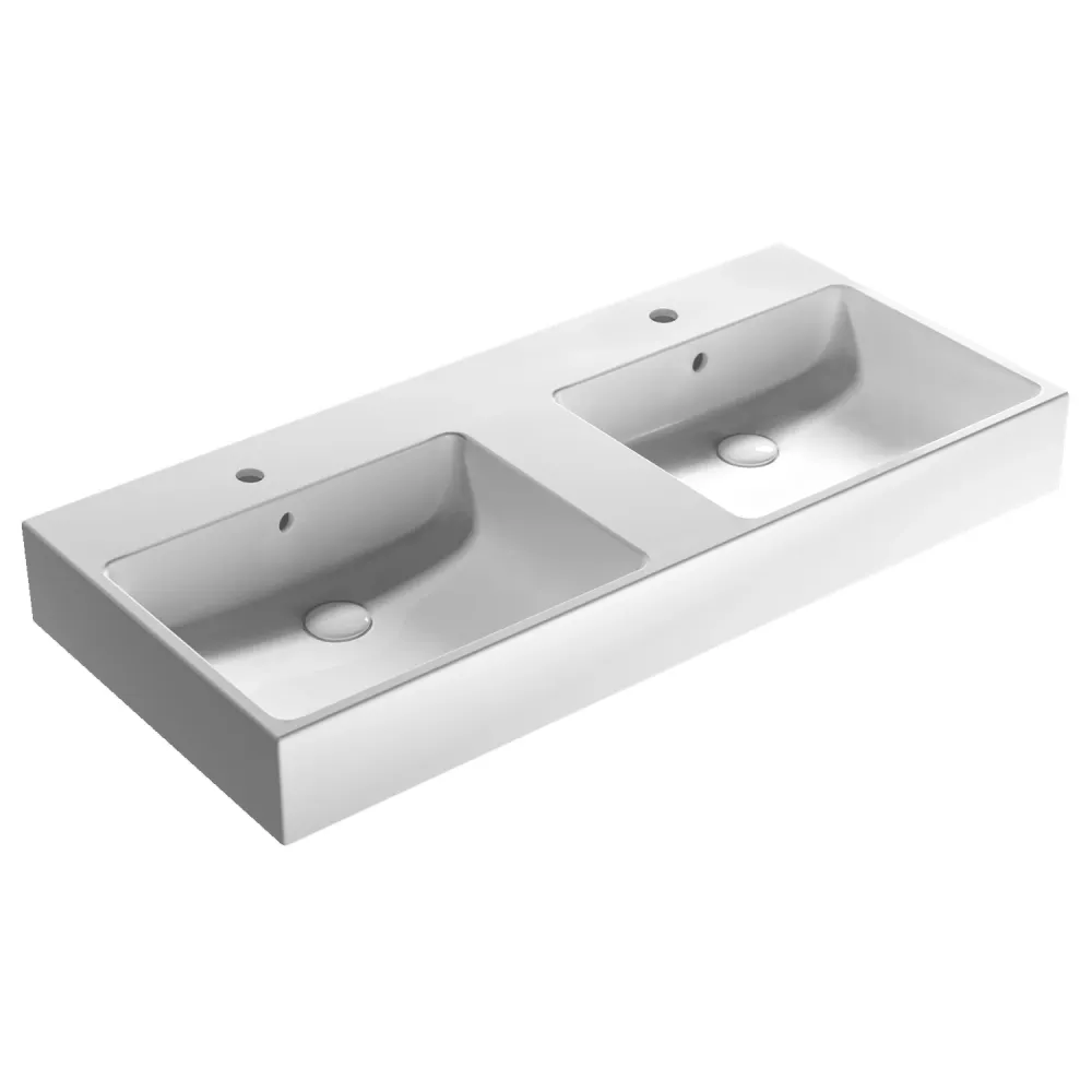 Double basin sink Stone 110x50x13 cm Ceramic Globo Glad white