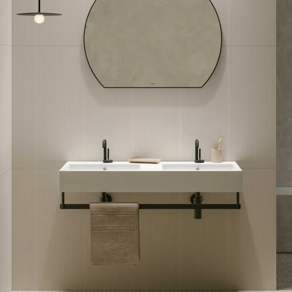 Double basin sink Stone 110x50x13 cm Ceramic Globo Glad white