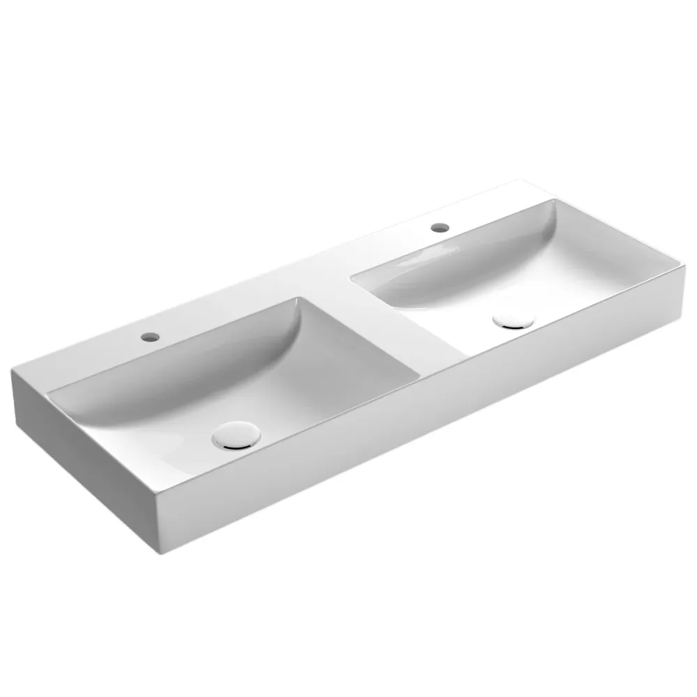 Double basin sink T-Edge 120x47x12 cm Ceramica Globo Glossy ivoor