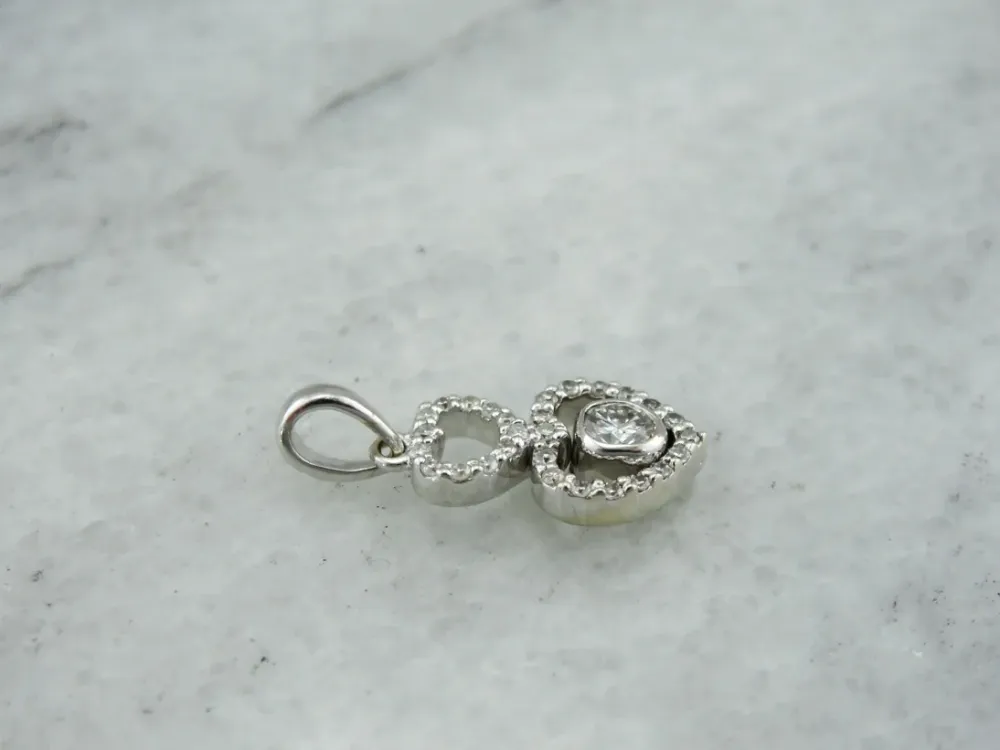 Double Diamond Heart Pendant Bright White Gold, Hedendaags and Contemporary