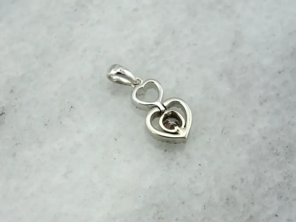 Double Diamond Heart Pendant Bright White Gold, Hedendaags and Contemporary