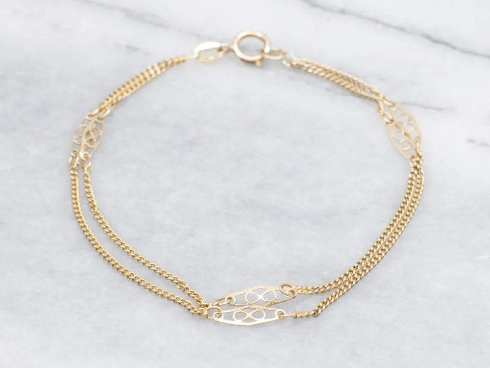 Double Goud Curb Link Bracelet Marquise Filigree Place Cards