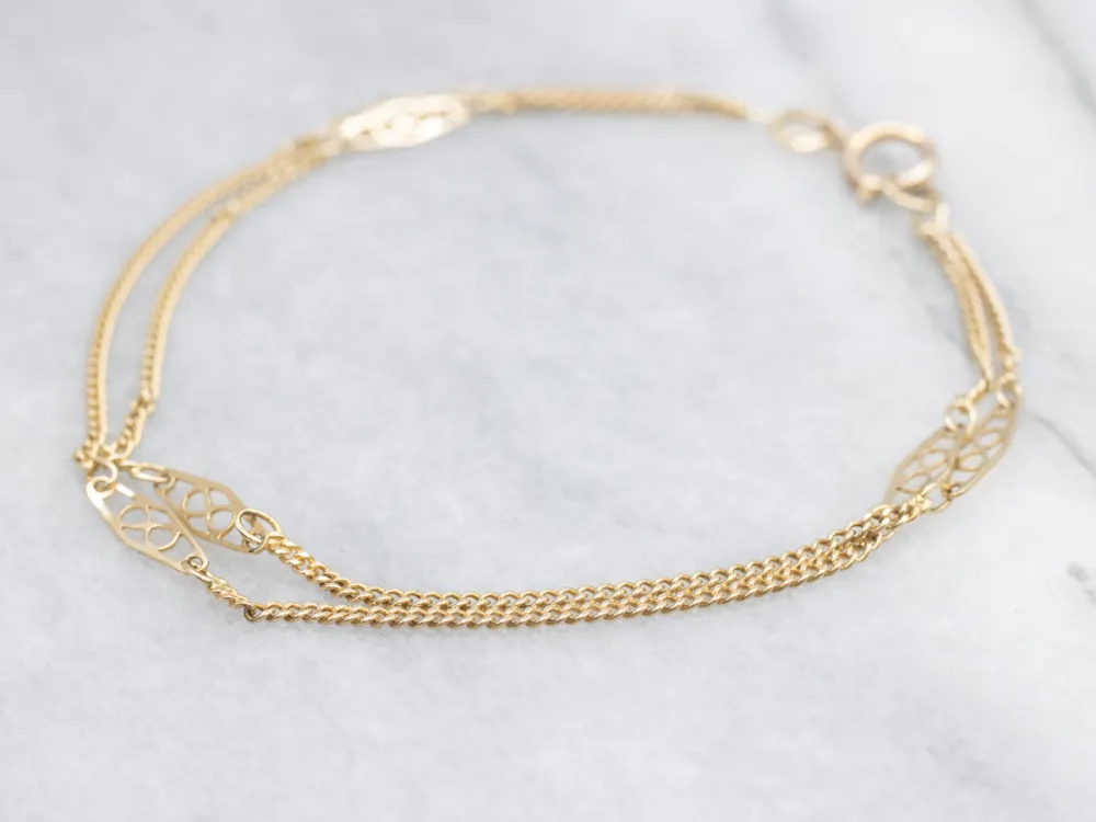 Double Goud Curb Link Bracelet Marquise Filigree Place Cards