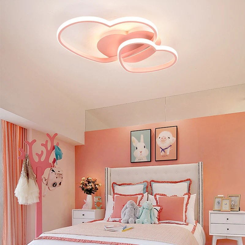 Double Heart Shaped Ceiling Light Romantic Minimalist Metaal Bedroom Flush Mount Led Light White
